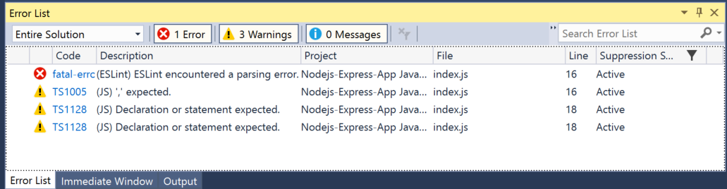 エラー一覧を表示する