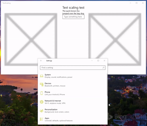 テキストスケーリングのアニメーション 100%から225%まで。