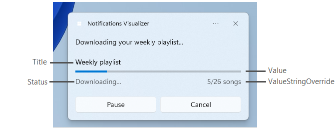 進行状況バーを使用した通知