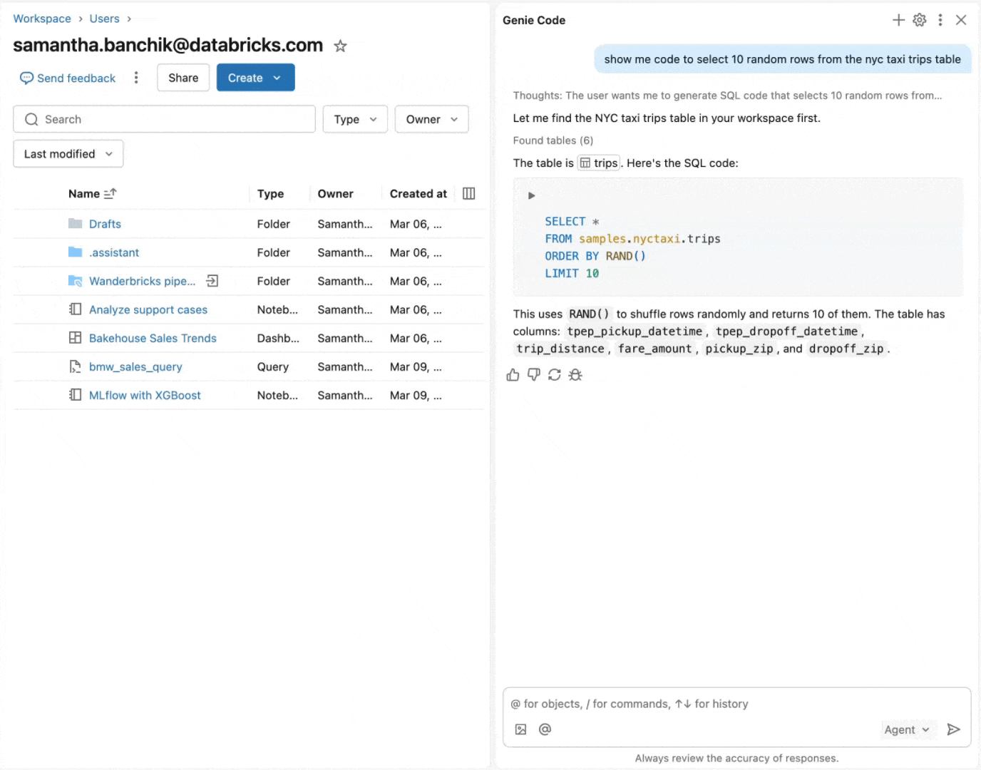 Run SQL code in assistant pane.