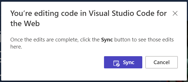 Interface zodat de gebruiker de knop Synchroniseren kan selecteren om wijzigingen in Visual Studio Code te synchroniseren met design studio.