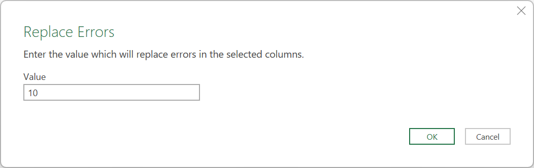 Screenshot van het dialoogvenster Replace Errors met de waarde ingesteld op 10.