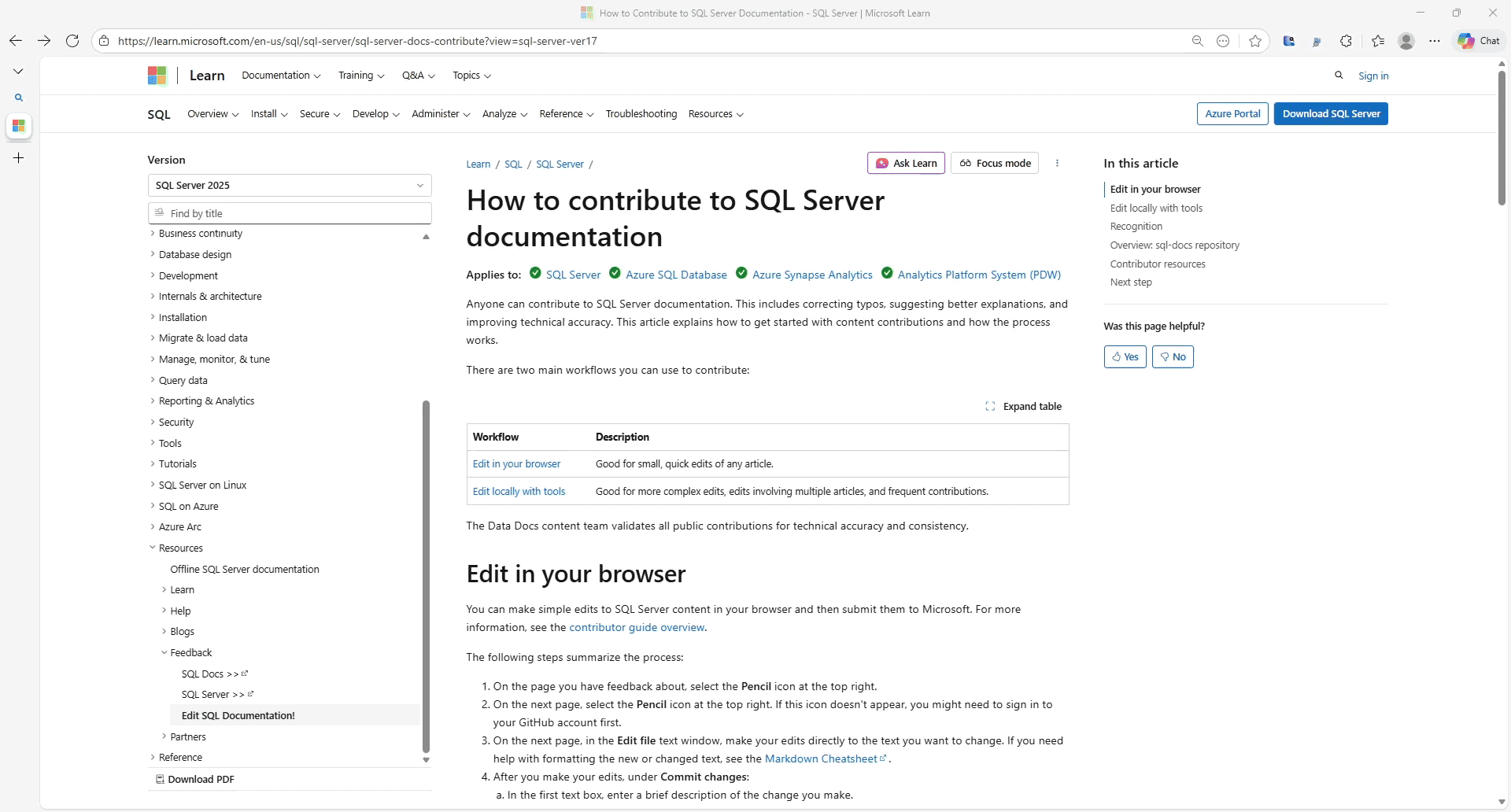 Schermopname van de optie voor het bewerken van Data Docs.
