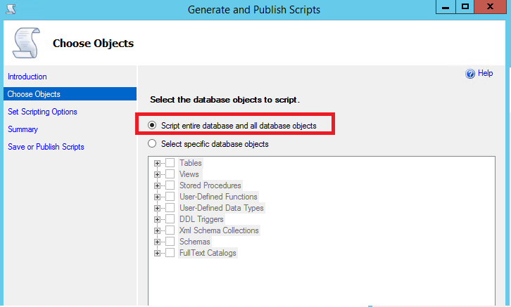 Schermopname van Scripts genereren voor objecten.