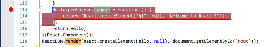 Captura de ecrã da janela do Visual Studio Code. É selecionada uma instrução return e um ponto vermelho na caleira esquerda indica que um ponto de interrupção foi definido.
