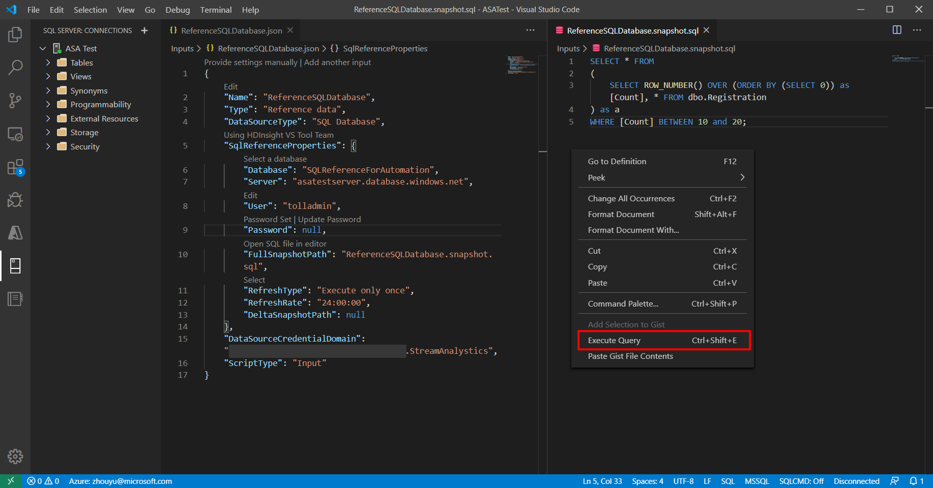 Kör fråga är markerat i snabbmenyn.