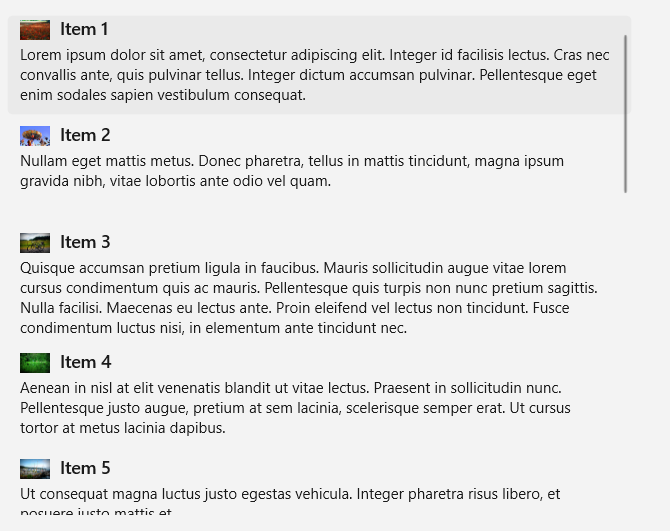 En samling små foton som visas i en lodrät lista med flera rader text under varje foto.